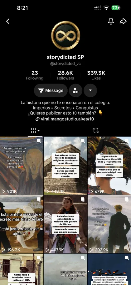 TikTok profile with 28.6K followers and posts up to 901K views